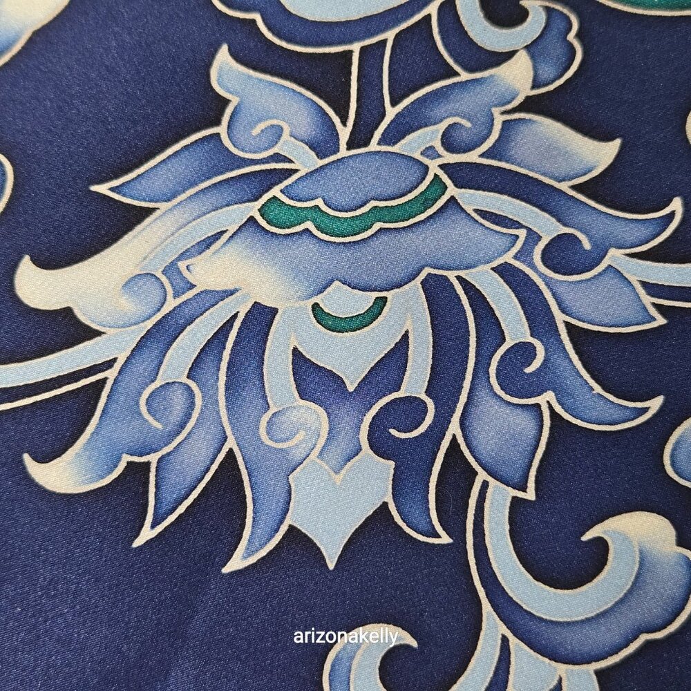 Large Silk Scarf Hand-Rolled Hems Blue - Picture 9 of 12